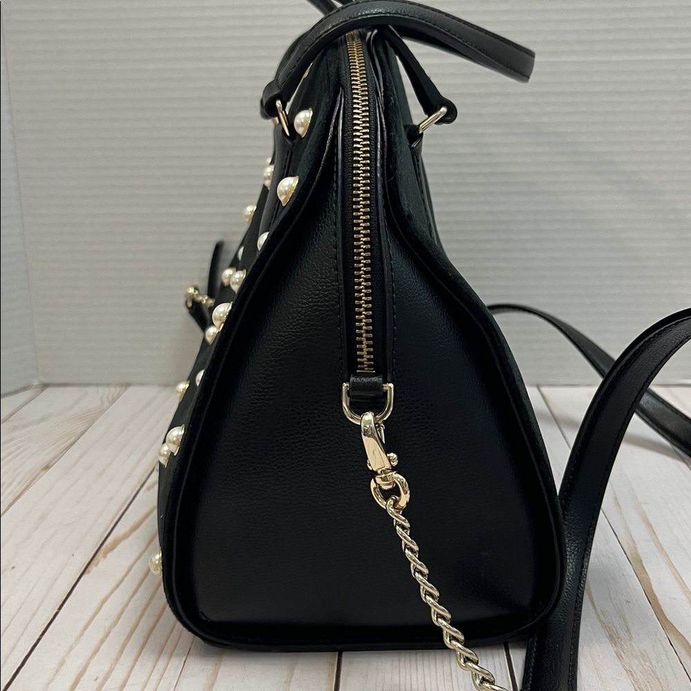 Kate Spade pearl satchel/crossbody. Black velvet & leather. Gold hardware. EUC. - Picture 4 of 9